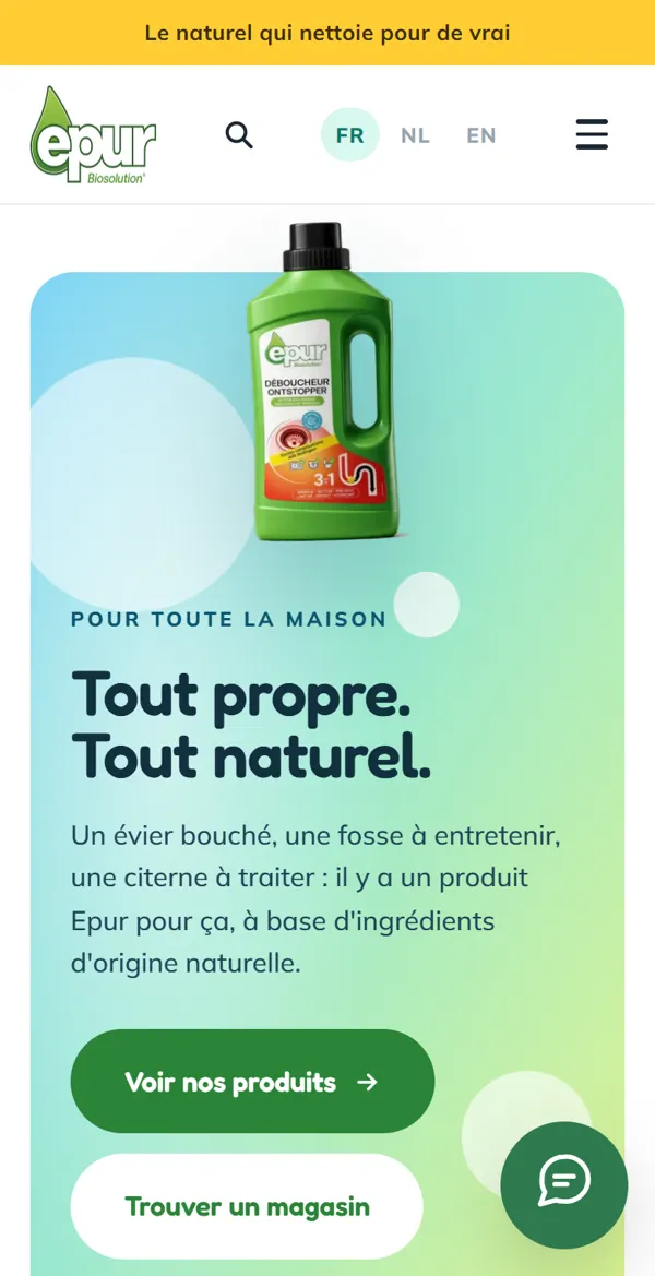 Page d'accueil de epurbiosolution.eu sur un téléphone